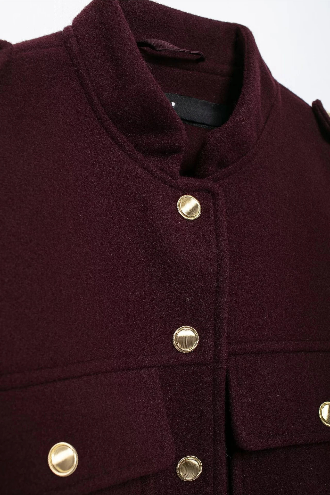 Women Vintage Soft Tweed Jacket Gold Color Button Half Collar Jacket Autumn Fall Fashion Deep Burgundy Jacket 241220