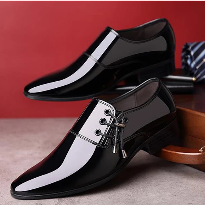 Mens Casual Leather Shoes Bright Casual Mens Dress Shoes Men Business Dress Leather Shoes Pointed Toe Slip-On Men Wedding Shoe 241220