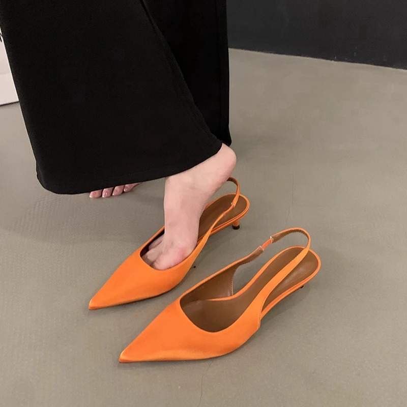 SUOJIALUN 2024 Autumn Women Sandal Shoes Fashion Pointed Toe Shallow Slip On Slingback Shoes Thin Low Heel Pumps 241216