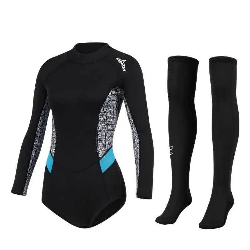 Summer Women 2MM SCR Neoprene Bikini Wetsuit Stocking Long Seve Skin Diving Suit Sun-proof Surfing Snorkeling Thermal SwimwearXJ241220