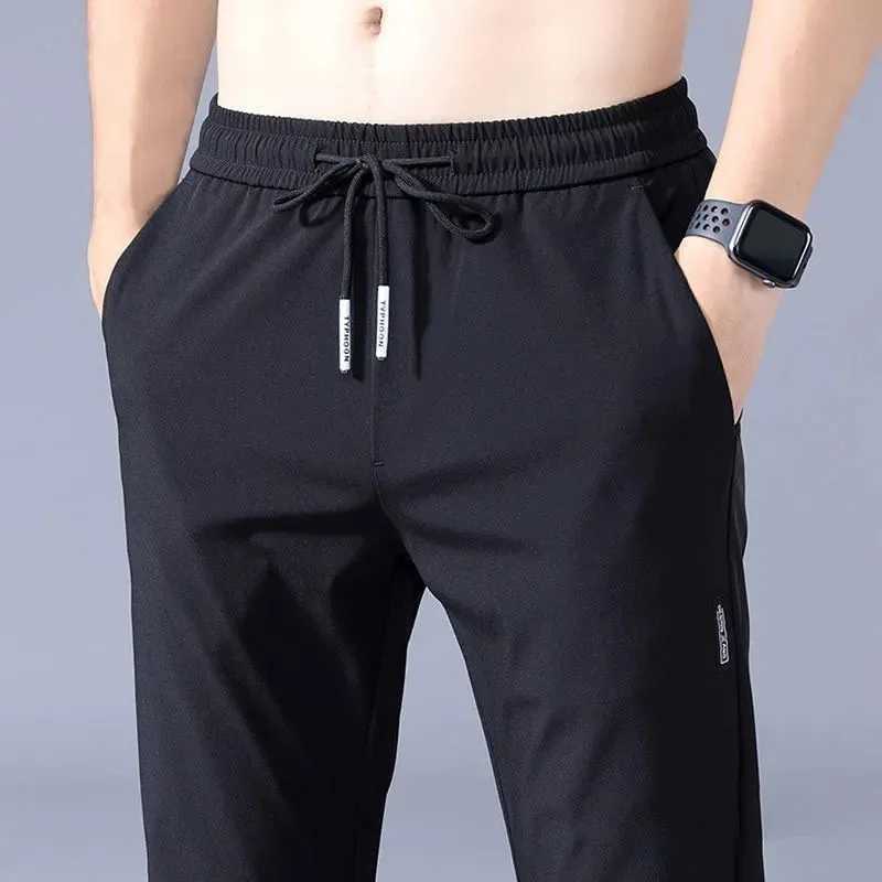 Ice Silk Mens Pants 2024 Summer New Black Gray Thin Business Casual Pants Outdoor Elastic Breathable Straight Leg Sweatpants W250225
