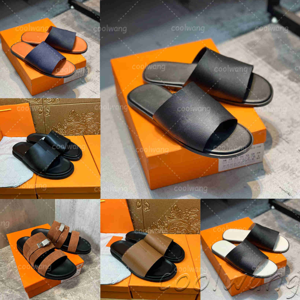 Men Slippers Designer Leather Mens Sandals Flip-Flops Calfskin Sandal Summer Large Beach Casual Slide Men sandles Sandale Slides EUR 38-45 12