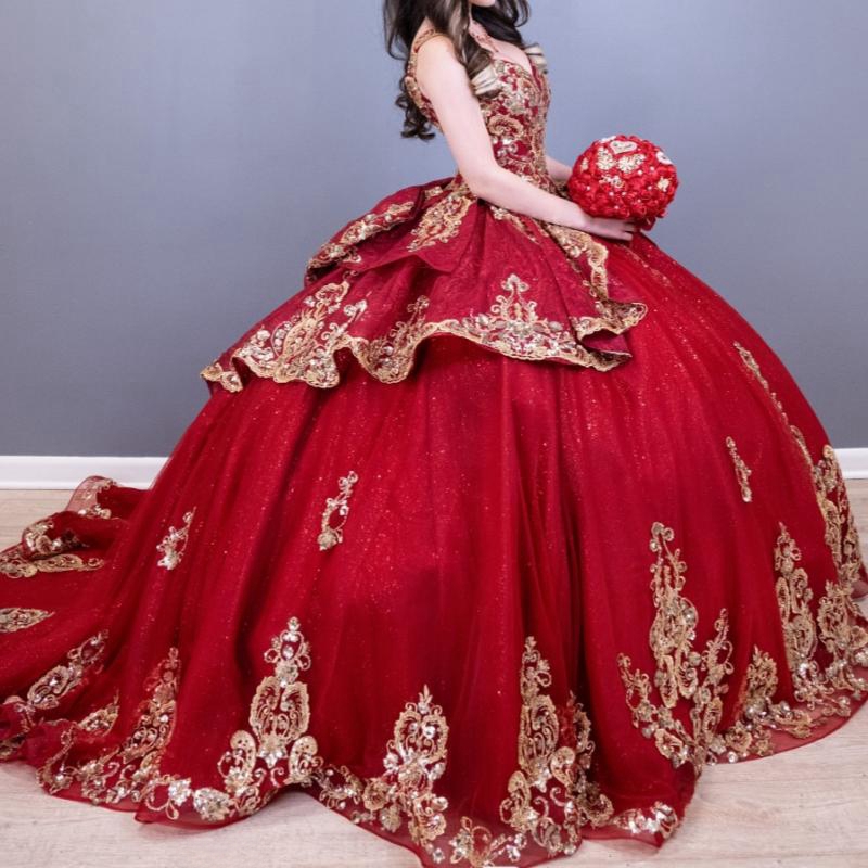 Customized Sparkly Red Ball Gown Quinceanera Dresses 2025 Sweetheart Applique Lace Bead Bow Party Birthday Sweet 16 Vestidos De 15 Anos