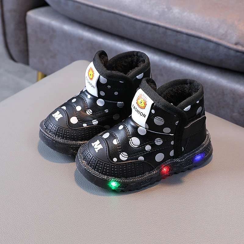 Children Light Toddler Infant Boys Girls Snow Fleece Boot Non Slip Flat Cloth Bottom Infant Crib Shoes Led Light Kid Snow Boots 241219
