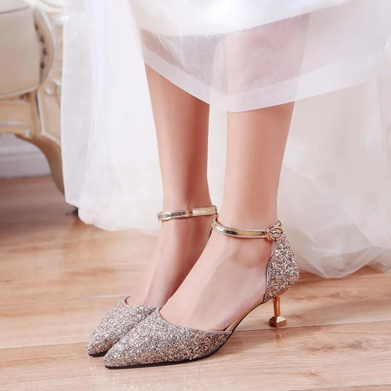 Girls High Heels Princess Shoes Children Stiletto Heels Show Shoes Leather Kids Sequins Wedding Shoe 5CM 241219