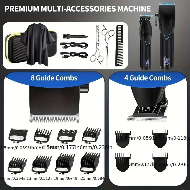 RUCHA Hair Clipper And Trimmer Set Barber Clippers For Men Professional Kit Beard Haircut Cordless Cutting 241219