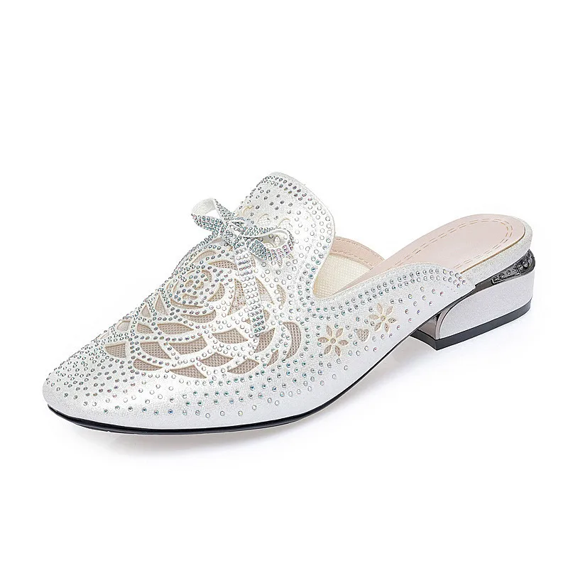 AIYUQI Women Slippers Summer Women Shoes Rhinestone Golden Hollow Large Size Slippers Women