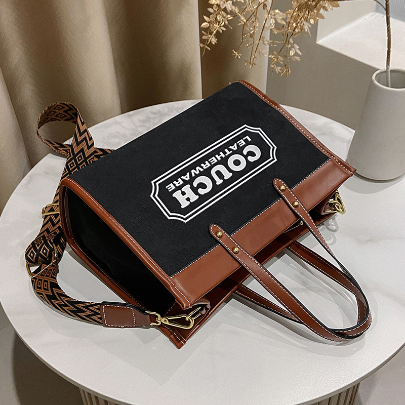 free shipping Handheld tote bag with new canvas contrasting printed letters for commuting single shoulder crossbody bag