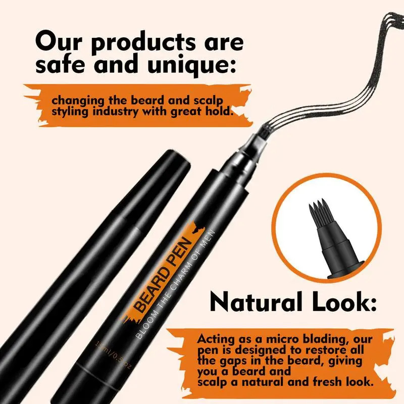 Beard Pen Beard Filler Pencil Men Black Brown 4-Tip Beard Pen Detailing Filler Moustache Eyebrows Barber Pencil Beard Marker 241219