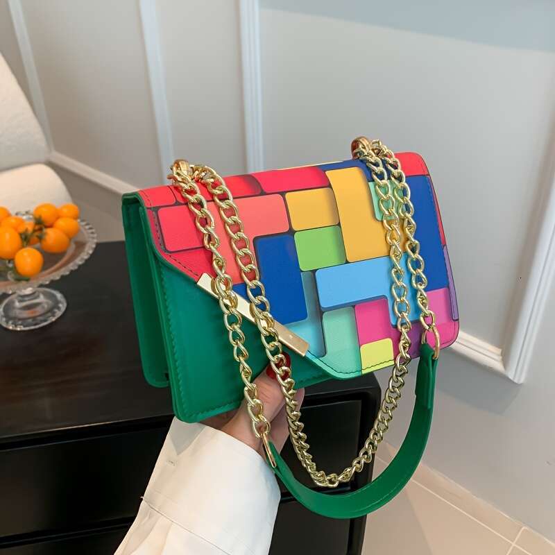 Chic Mini Crossbody Bag Color Block Flap Design - Versatile Shoulder Purse for Fashion-Forward Women