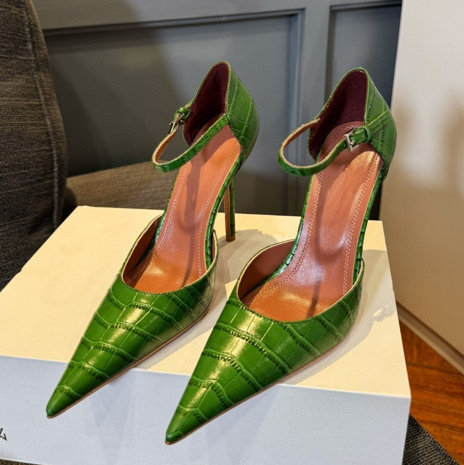Luxury Designer Spring and Summer New High Heels Cowhide Pointed Toe Fashion dress Shoes 100mm Stiletto Evening Dress Shoes Factory Shoe Size 35-