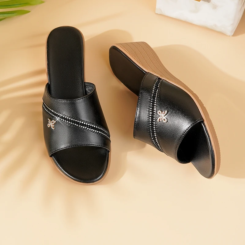 AIYUQI Women Slippers Large Size Wedge Mom Summer Slippers Casual Women Sandals One Line Slippers Ladies