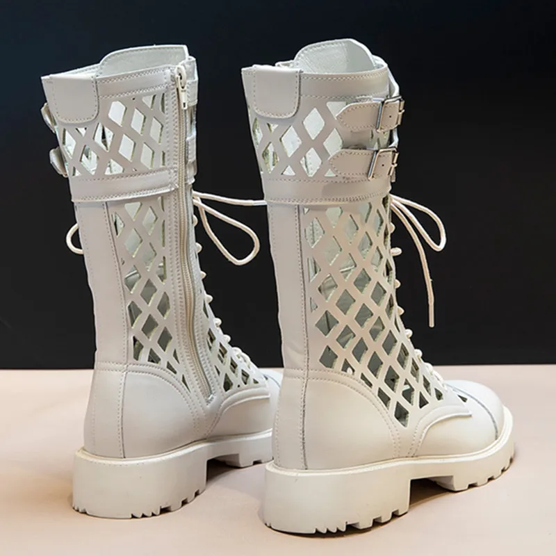 AIYUQI Women's Summer Shoes Boots Hollow Fashion Large Size Marton Boots Ladies Mesh Mid-heel Cool Boots for Women