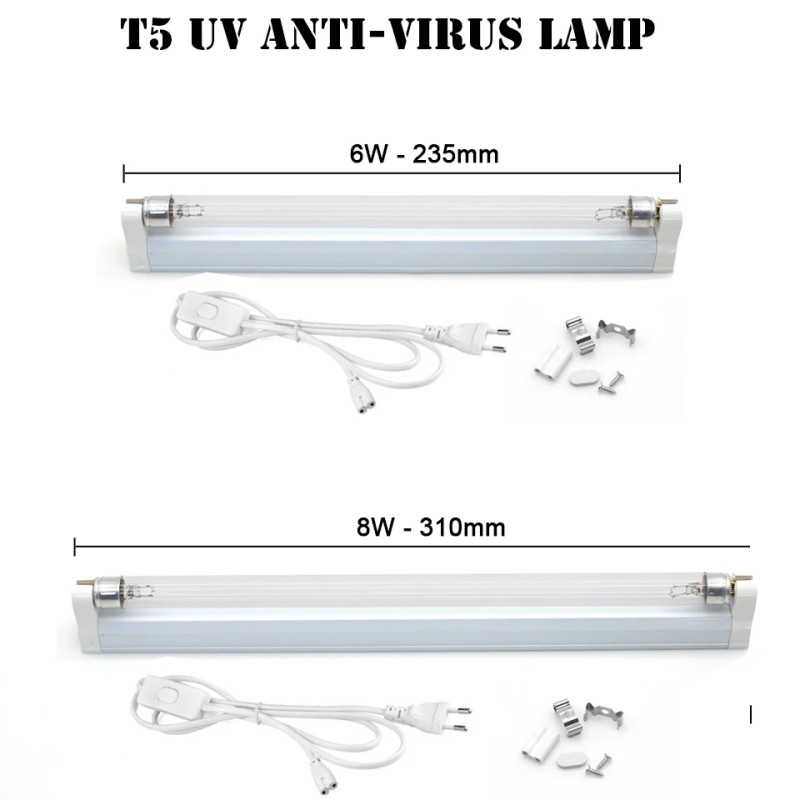 T5 UV Sterilizer Lamp AC 110V 220V 6W 8W LED Tube Ozone Germicidal Light Bactericidal Ultraviolet Lamp Indoor Disinfection Light
