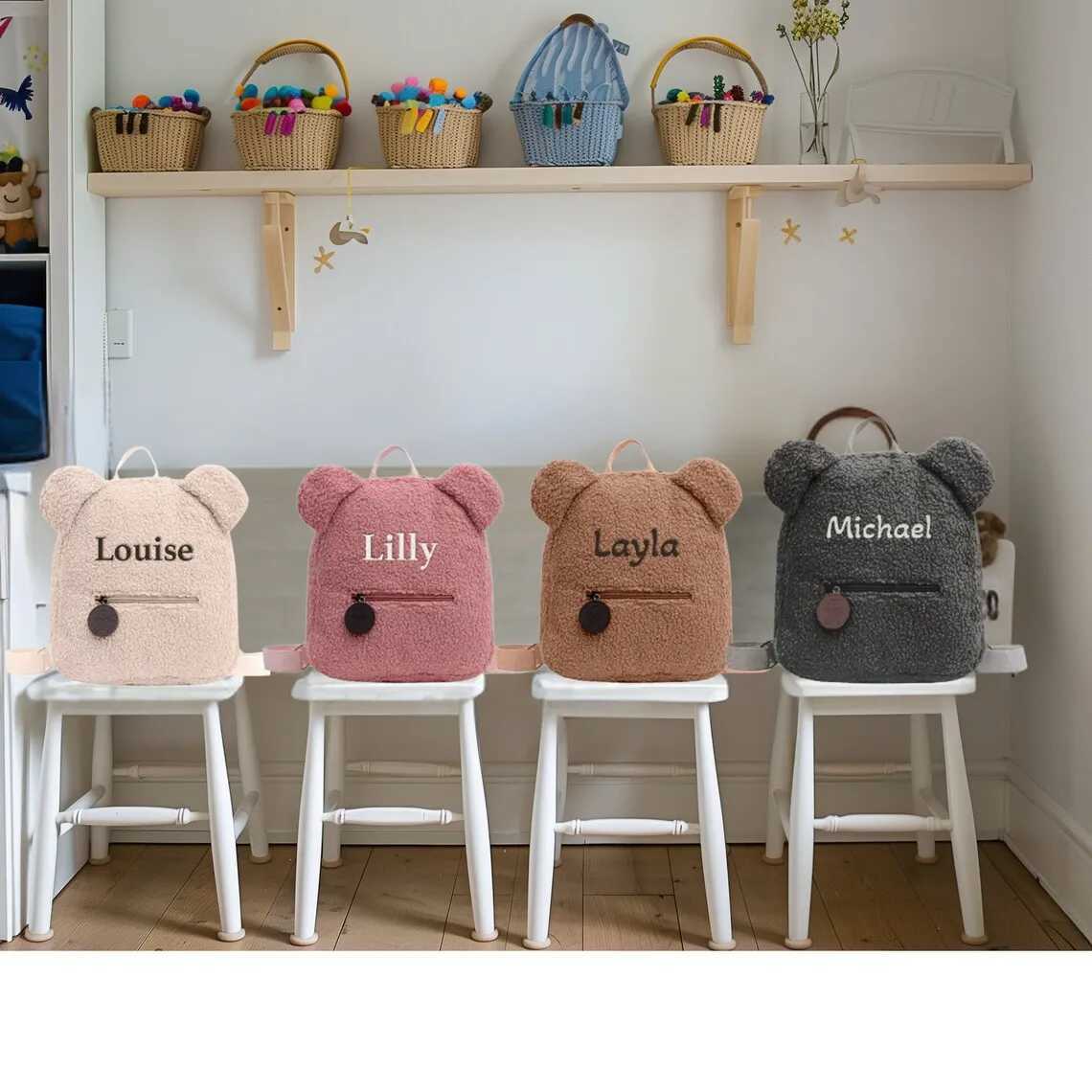 Teddy Bear Backpack Toddler backpack custom name backpack Embroidered bag Embroidered kids backpack Toddler Backpack CustomXJ241219