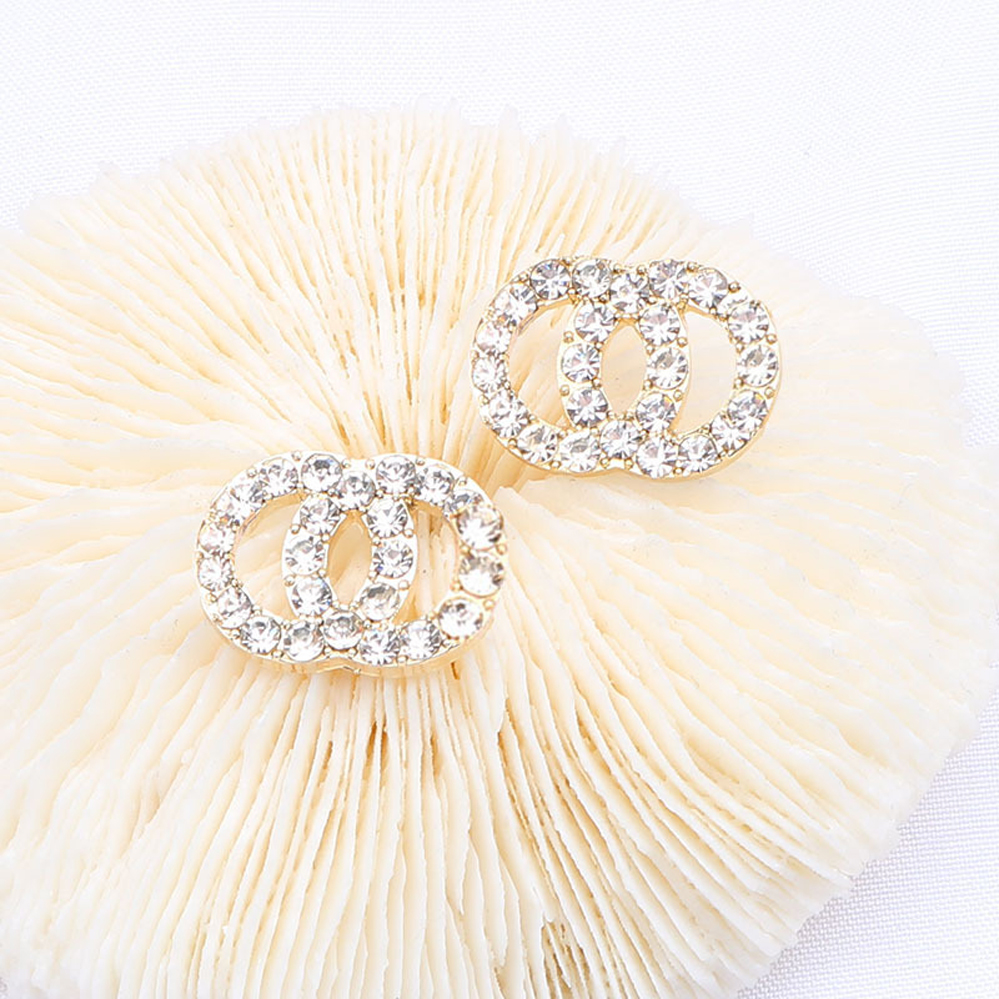 Simple 18K Gold Plated 925 Silver Luxury Designer Stud Metal Geometric Famous Women Round Crystal Rhinestone Pearl Letter Earring Wedding Party Jewelry