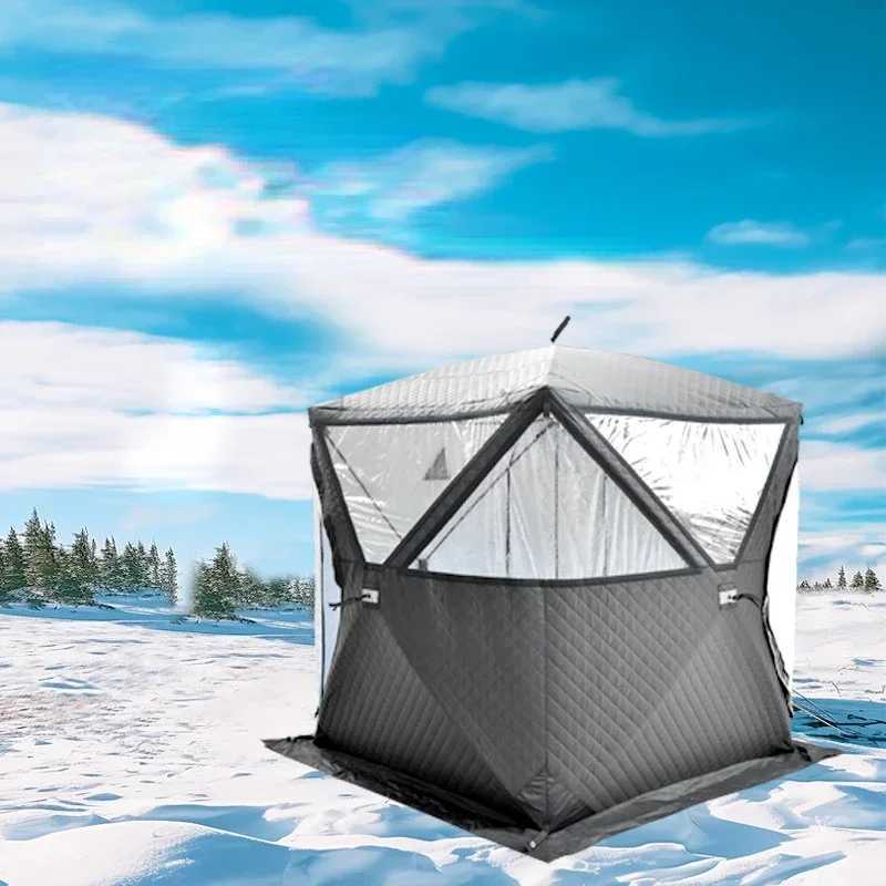 Tents and Shelters Outdoor 3-4 Person 4 Season Sauna House with Thickened Winter Ice Fishing Tent Large Window/chimney Mouth quick Open Portable S2412