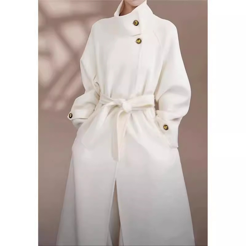 D4015 Light luxury high count virgin wool double-faced cashmere coat for women medium-length stand-up collar woolen coat