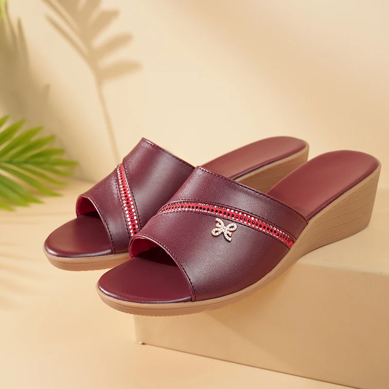 AIYUQI Women Slippers Large Size Wedge Mom Summer Slippers Casual Women Sandals One Line Slippers Ladies
