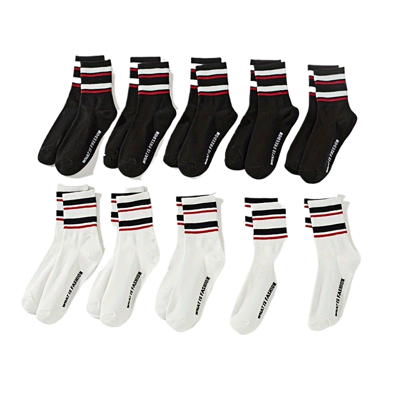 10 pairs of fashion horizontal stripes black and white casual sports version of the mid-calf men's and women's models