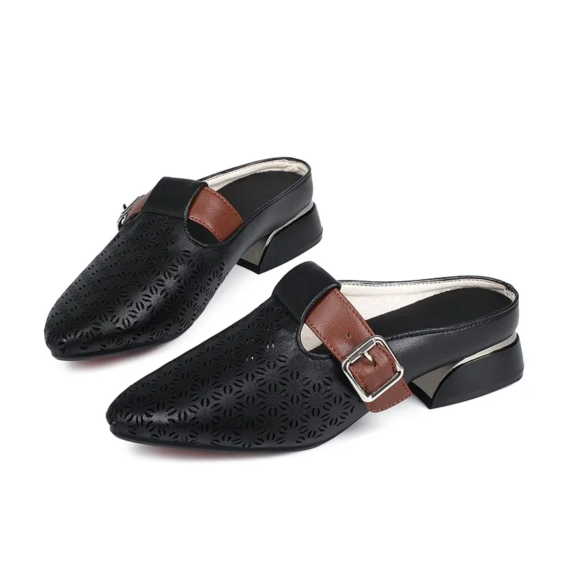AIYUQI Women Summer Slippers Genuine Leather Semi-Wrap Hollow Slippers Women Fashion Wear Casual Slippers Women