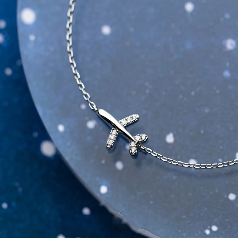 Real Money Korean 925 Sterling Silver Crystal Sweet Airplane Chain Bracelet For Women Girls Homme Wedding Party Jewelry Gift 241214