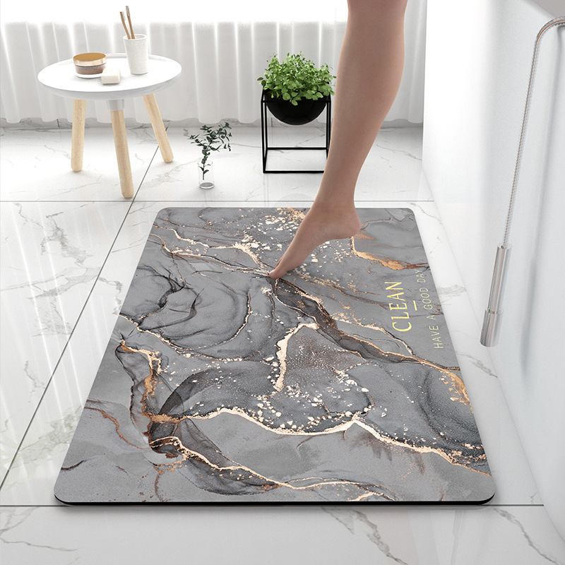Diatom mud floor mat, quick drying and anti slip mat for toilet door, simple marble style water absorbing bathroom mat