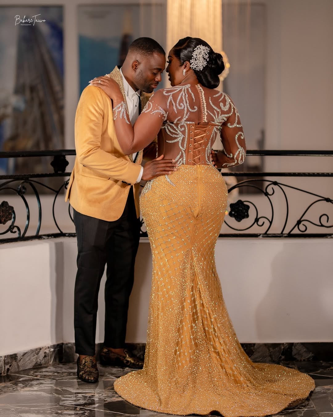 Illusion Gold Mermaid Prom Dresses Lace Beaded Sequined Vintage Evening Formal Party Second Birthday Engagement Gowns Plus Size Dress For Special Ocns