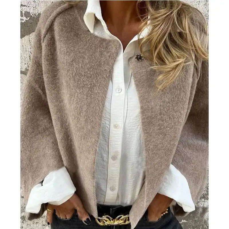 Womens Wool Blend Short Coat Autumn Winter Loose Long Sleeved Solid Color Jacket 241216