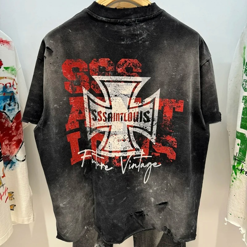 Print T Shirts for Men High Street Casual Men Women Summer Tops Hole