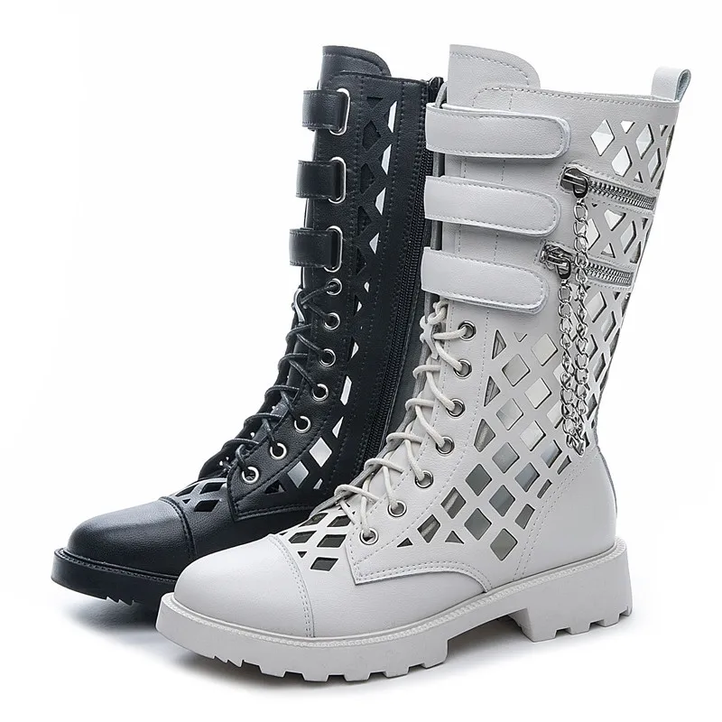 AIYUQI Women's Summer Shoes Big Size Hollow Hole Marton Boots Ladies Chain Fashion Street Punk Cool Boots Women