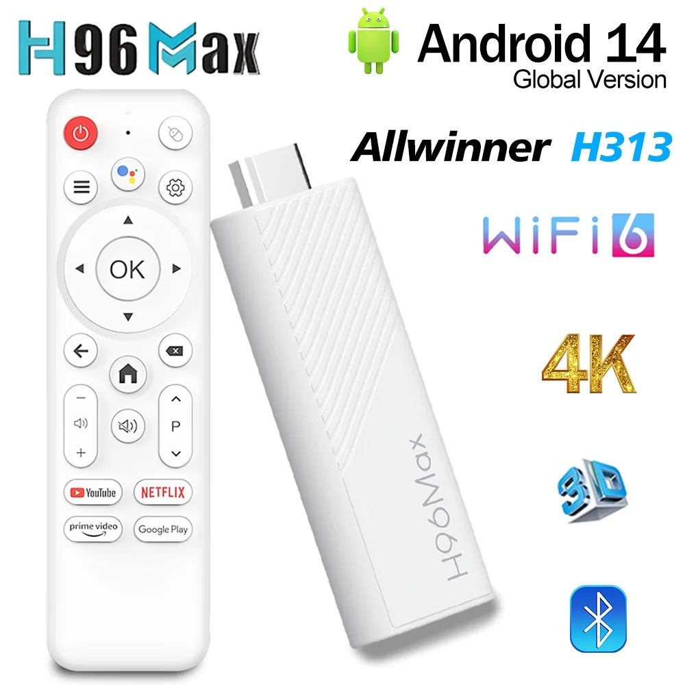 H96 MAX H313 TV Stick Android 14 Allwinner H313 TV Box Voice Media Player 2GB 8GB /16GB Wifi6 BT 4K HD Set Top Box