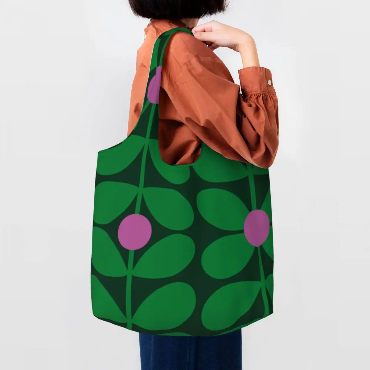 Custom Funny Print 1960s Retro Inspired Pattern Orla Kiely Shopping Tote Bags Durable Canvas Shoulder Shopper Pograph Handbag 241214