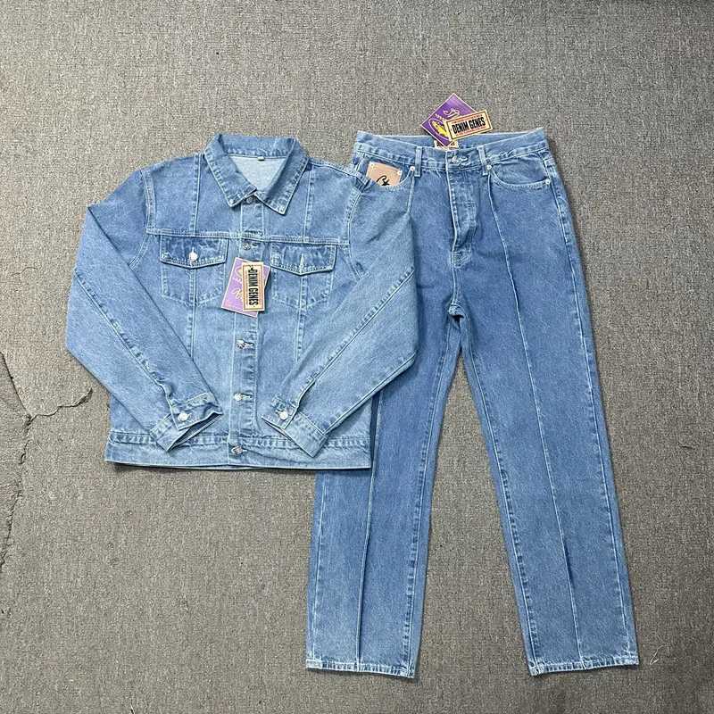 American High Strt retro Distressed jeans with star embroidery casual cut pants mens polo shirt Camisas De Homb Y241219