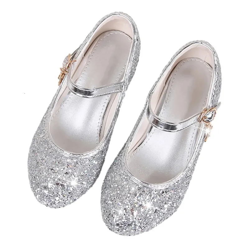 Childrens Glossy High Heel Dance Princess Shoes Girls Non-slip Sequins Shallow Mouth Leather Shoes 26-40 Sizes 241219