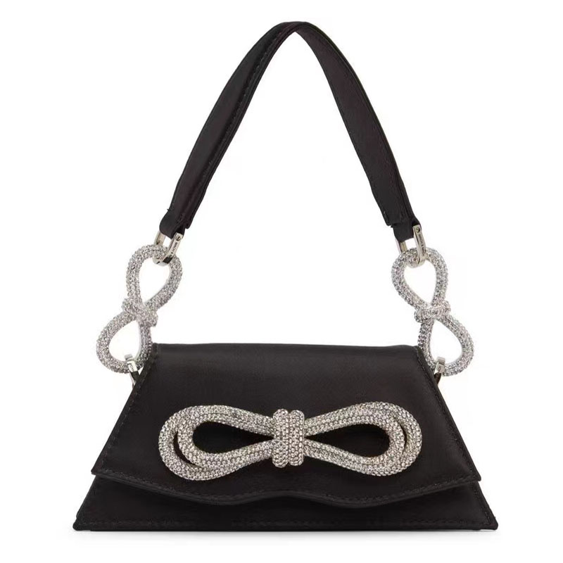 Bling Luxury Totes Designer Diamond Shiny Bags Shoulder Bow Sweet Pink Satin Prom Party Purse Brand Small Kawaii Wedding Handbag