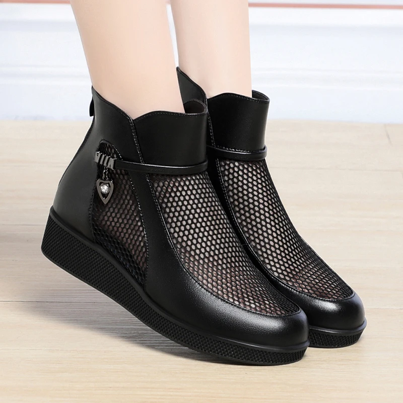 AIYUQI Women's Cool Boots Summer Genuine Leather Platform Women's Shoes Fashion Large Size Women's Mesh Boots
