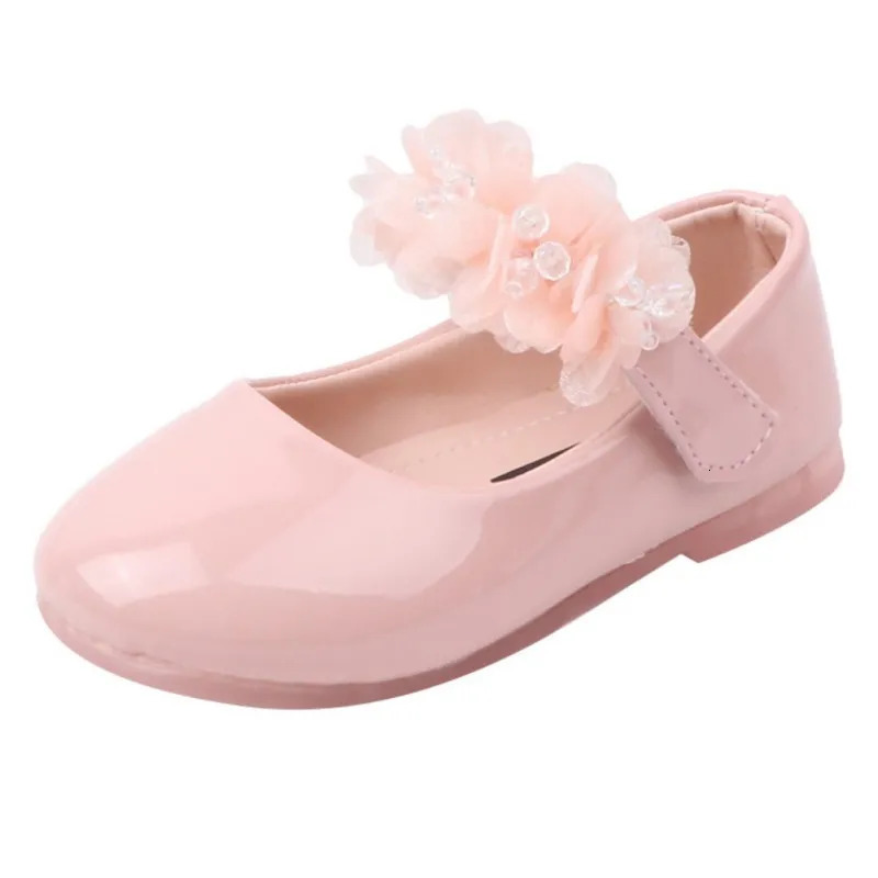 Girls Glossy Shallow Mouth Flat Leather Shoes 2-10 Years Girls Lace Flower Princess Shoes Baby Small Leather Shoes 241220