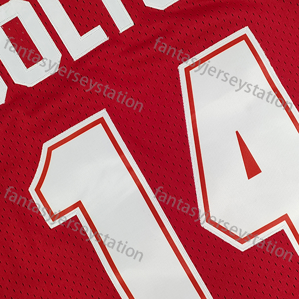 Mens 14 Red Embroidered Basketball Jersey, Polyester 100% Knit Fabric, Crew Neck, Loose Fit, Slight Stretch, Sports Top for Training, Team Sports, Siz