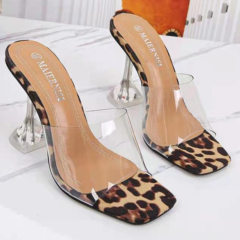 Large Crystal Ddmywed Heel Women Wearing A Transparent Line With Leopard Print On Outside Hating The Sky And High Slippers For Chinese Brand Shoes F D