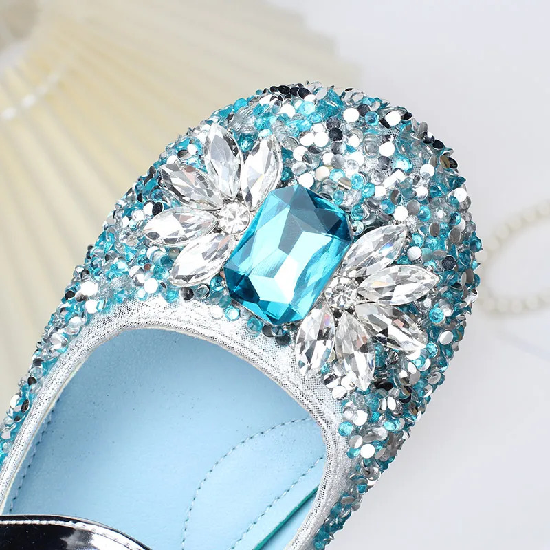 Girls Crystal Shoes Elsa Princess Shoes Non-slip Flat Shoes Childrens Soft-soled Foreign Crystal Shoes in Spring and Autumn 241219