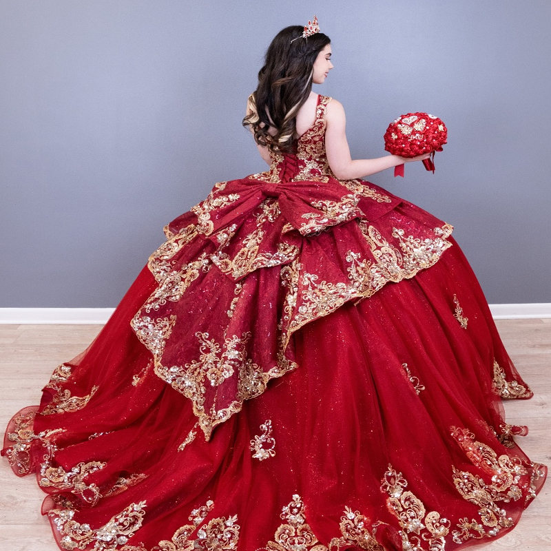 Customized Sparkly Red Ball Gown Quinceanera Dresses 2025 Sweetheart Applique Lace Bead Bow Party Birthday Sweet 16 Vestidos De 15 Anos