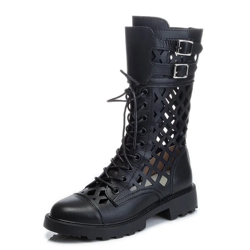 AIYUQI Women's Summer Shoes Boots Hollow Fashion Large Size Marton Boots Ladies Mesh Mid-heel Cool Boots for Women