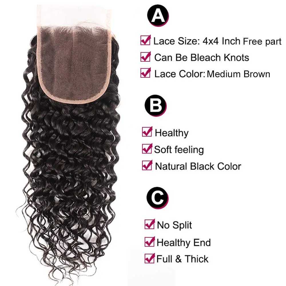 Malaysia water beam with closed wet wave curly human hair bundle front closed Remy hair braided extension W241221