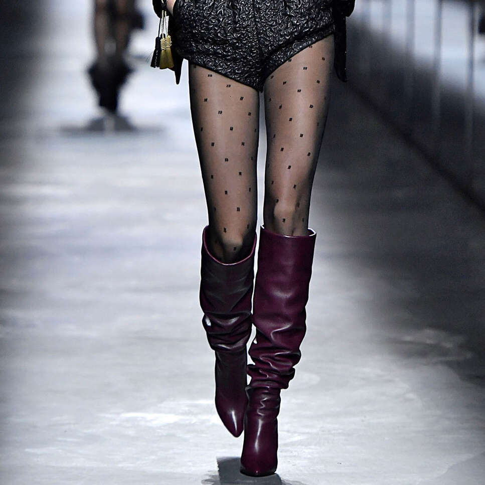 Y2K Boots Arden Furtado 2024 Suede trouser legs Pointed Pleated Super high heel Over the knee Extra large size women's boots