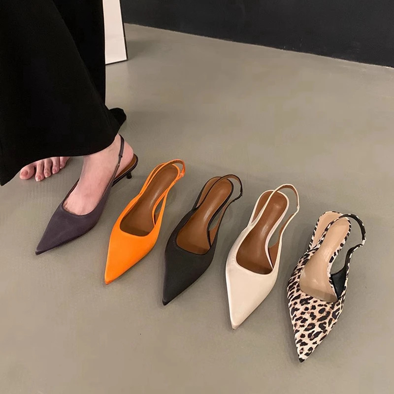 SUOJIALUN 2024 Autumn Women Sandal Shoes Fashion Pointed Toe Shallow Slip On Slingback Shoes Thin Low Heel Pumps 241216