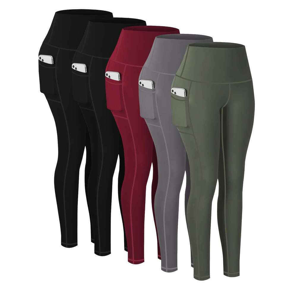 5-Pack Plus Size Sports Leggings For Women, High-Waisted Cropped Yoga Pants With Pockets, Fiess Running Compression Tights