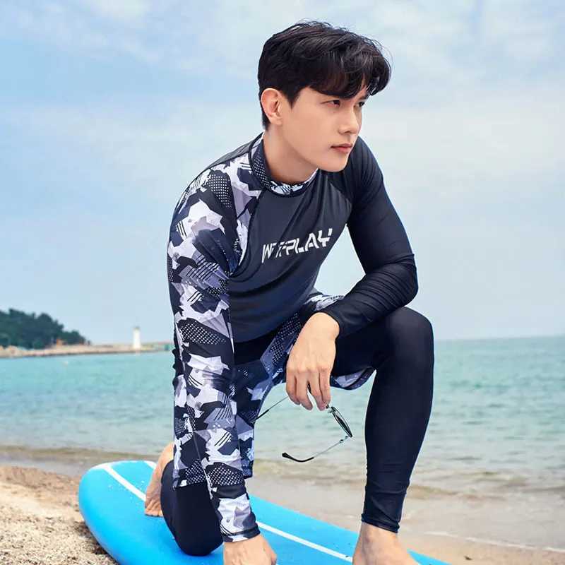 WDFPLAY mens UV Sun Protection Long Seve Rash Guard Wetsuit Swimsuit Top Diving Suit Men Split Long-Seved Trousers SunscreXJ241220