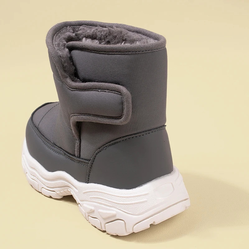 Winter Waterproof Fabric Big Kids Fleece Snow Boots Children Warm Chunky Sole Casual Plush Boots EKF75 241219