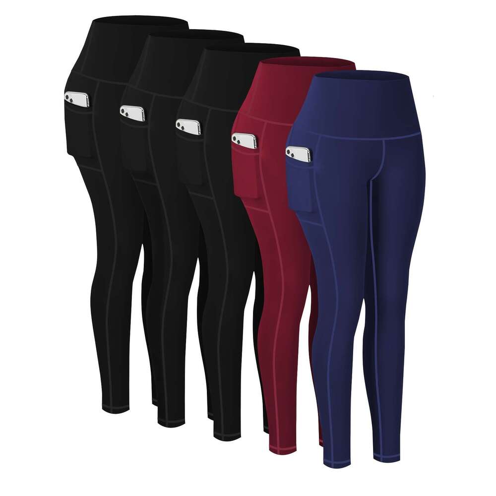 5-Pack Plus Size Sports Leggings For Women, High-Waisted Cropped Yoga Pants With Pockets, Fiess Running Compression Tights